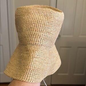 Janessa Leone Cream Bucket Hat with Wide Brim and Textured Straw
